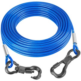 Tresbro 70FT Reflective Tie Out Cable for Dogs Up to 250 Pounds, Steel Wire Lead Leash Cable with Stainless Rotatable Clip, Lightweight and Enduring, Dog Lead Chains for Outside,Yard,Camping, Blue