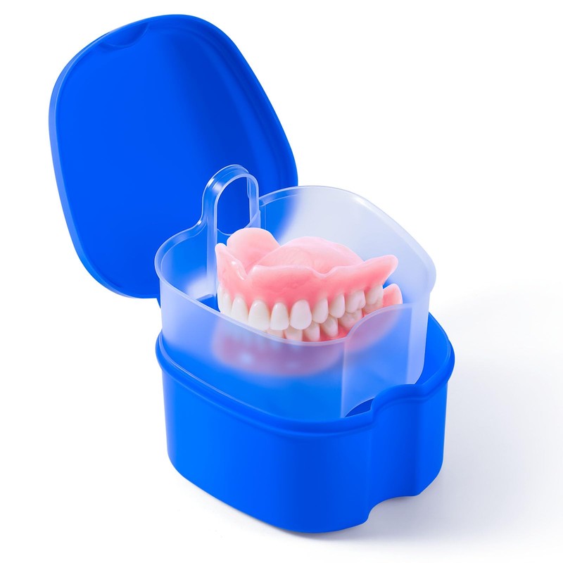 JMU Denture Case, Denture Cup for Soaking Dentures with Strainer