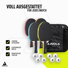 JOOLA Table Tennis Set, Table Tennis Set with 4 Table Tennis Bats, Table Tennis Balls and Carry Bag (NEON)