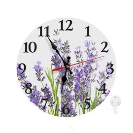 LOKMU Silent Non Ticking Clock 10 Inch,Round Wall Clock,Decorative for Living Room, Kitchen, Home,Bathroom, Bedroom, Office or School Summer Lavender Flowers on White