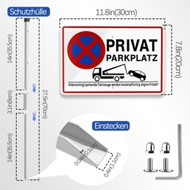 Upifen Private Parking Sign with Posts Aluminium 30 x 20 cm with Holes for Fence, Reflective Signs for Private Parking No Parking Sign