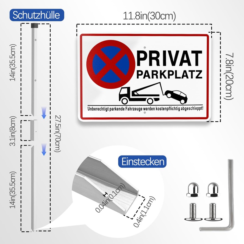 Upifen Private Parking Sign with Posts Aluminium 30 x 20