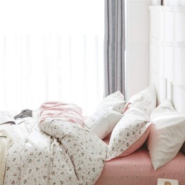 HIGHBUY Kids Pink Floral Printed Fitted Sheet Full Queen Size 1 Piece Bedding Collection 100% Cotton Solid Wrinkle Free,Comfortable Deep Pocket Queen, Floral