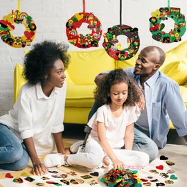 Wavwavw 472 Pcs Black History Month Craft Kits Black History DIY Wreath Craft African American Arts Decoration Wreath with Heart Candle Drum Sticker for Home Indoor Outdoor Party Favor