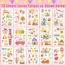 Leesgel Easter Decorations for Kids Tattoos, 110 Styles Luminous Easter Tattoo Stickers - Easter Egg/Chick/Basket/Flower and More, Easter Party Bag Fillers Games Crafts Treats Activities Toys