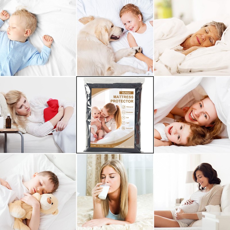 Sufdari Waterproof Mattress Protector King,150x200cm Mattress Cover for Bed,30cm Deep