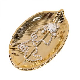 Bonie Bliss Gold Leaf Ceramic Jewelry Tray, Leaf Shaped Ring Catchall Tray 5.83 x 3.54 x 0.75 in for Bathroom Nightstand Decor