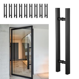 Door Pull Handle | Long Door Handle Double Sided | Heavy Duty Square Stainless Steel Barn Door Handle Black Set for Garages, Commercial and Residential