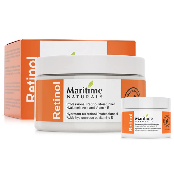 Maritime Naturals Retinol Moisturizer ,Travel Pack Professional Grade Face Moisturizer with Hyaluronic Acid & Vitamin E, Face Cream for Women and Men, Organic Ingredients Born in Nova Scotia, Canada 120 ml +40 ml Travel Pack for total of 160 ml including
