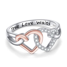 Alphm S925 Sterling Silver True Love Waits Heart Engagement Promise Ring