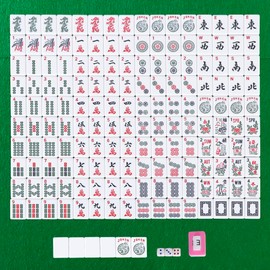 F2C American Mah Jongg Mahjong Set 166 Tiles, 4 Colors All-in-One Rack/Pushers, Red Paisley Soft Bag and Accessories –Classic Full Size Complete Mahjongg Mah Jong Set (Red)