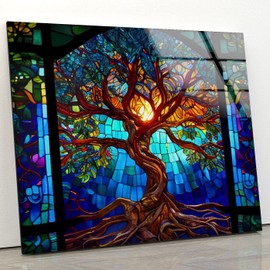 My Photostation.com 25Wx18H'' Tempered Glass Wall Art-Stained Wall Art -Life of Tree Wall Decor-Glass Printing -Large Wall Art-Wall Hangings-Stained Window Decor
