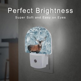sndheke Red Deer in Winter Forest Night Light Plug into Wall, Beautiful Christmas Scenery Dusk to Dawn Night Light Plug in,0.5w Energy Saving Sleep Friendly Night Light for Kids Boys Girls Home Decor