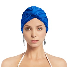 Women Pleated Fabric Swim Cap Elastic Long Curly Hair Bathing Cap Breathable Knotted Swimming Turban Non-Waterproof Swimming Hat Wrap