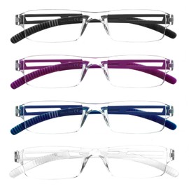 COJWIS 4er-Pack Rahmenlose Lesebrille für Damen und Herren Leicht und Bequem Anti Blaulicht Lesehilfe /TR90 Brille (4 Farbe Mischen, 4.00, multiplier_x)