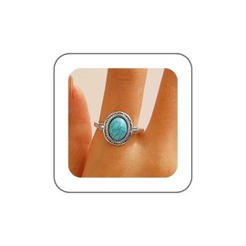 Cybche Punk Ethnic Turquoise Ring Silver Turquoise Oval Ring Turquoise Gemstone Ring Turquoise Finger Ring Adjustable Open Ring Jewelry for Women