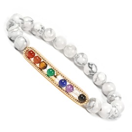 Justinstones Natural White Howlite Gemstone Chakra Bracelet Healing Reiki 8mm Round Yoga Bead Stretch Bracelet 7 inch