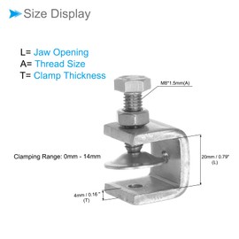 CoCud C Clamp 20mm Mouth Opening Stainless Steel I-Shape Design Clamp - (Application: Woodworking, Metalworking, Assembly, Construction) Set of 2