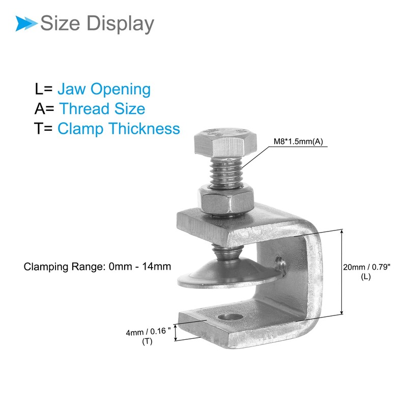 CoCud C Clamp 20mm Mouth Opening Stainless Steel I-Shape Design
