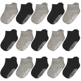 ARERWA Stopper Socks Children's Non-Slip Socks 15 Pairs ABS Non-Slip Socks Children Non-Slip Socks for 1-7 Years Toddlers Boys Girls, #4 Black + Light Green