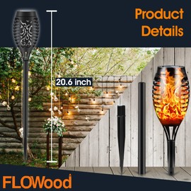 FLOWood FLOWood Solarleuchten fr Au?en Garten, 4 Stck, 12LED Solarlampe fr Au?en Solar Fackel Gartenfackeln, IP65 Wasserdicht Solarlampe fr Au?en, G?rten, Weg,