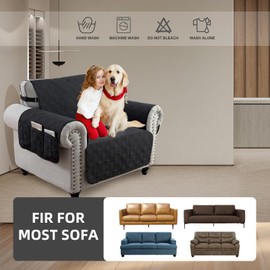 QQJIN 100% Waterproof Single Sofa Chair Cover, 1 Seater Sofa Armchair Cover with Side Pockets, Washable Anti-slip Sofa Chair Cover for Kids Pets Dog,1 Seater