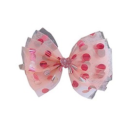 FEIFEI'S BOW 5 Inches Baby Girls kids Ribbon Bow Princess Chiffon Heart Rainbow Crown Hair Clip Bows Hair Accessories Barrettes Alligator (Pink with Pink Dot)