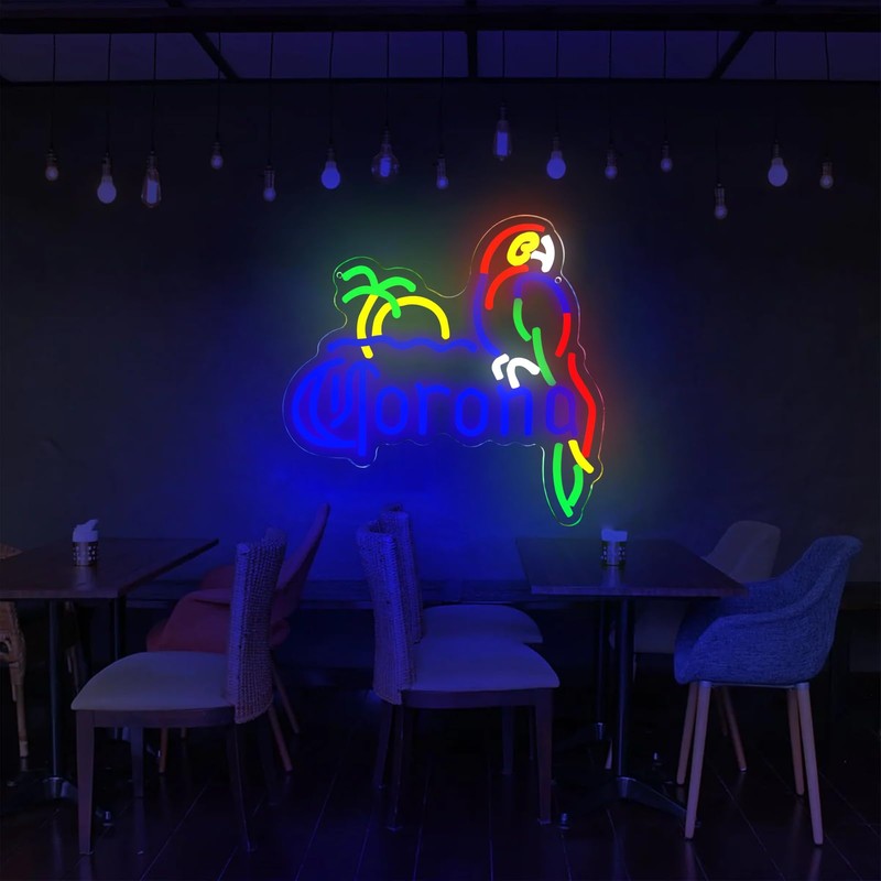 Coron Neon Sign Parrot Neon Lights for Bar Decor, Palm