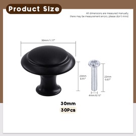 Wokape 30 Pack Matte Stainless Steel Black Round Kitchen Cabinet Knobs Kit, Including 0.9 Inch Drawer Knobs Dresser Knobs with Screws, Drawer Pulls Door Knobs Handles Knobs for Dresser Drawers