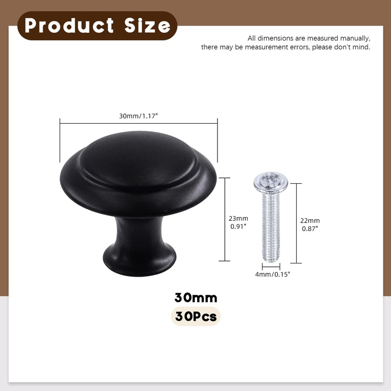 Wokape 30 Pack Matte Stainless Steel Black Round Kitchen Cabinet