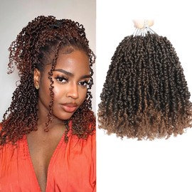 10 Packs Yanky Twist Crochet Hair 8 Inch Pre-twisted Natural Black Kinky Mini Spring Twist Small Curly Senegalese Twist Braids Yankee Twist (T30(Ombre Medium Dark Brown), 8 Inch (Pack of 10))