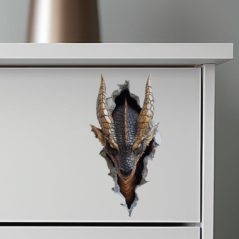 Black Dragon Decal - Wall Hole Sticker with 3D Effect
