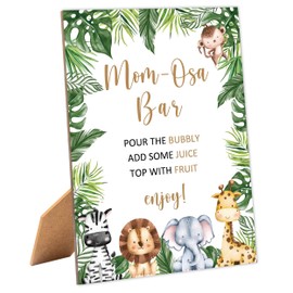 Jungle Safari Baby Shower Mom-osa Bar Sign, Table Decor Baby Shower Sign, Pack of 1 Wooden Tabletop Sign with Stand, Baby Shower Decoration, Gender Neutral - MG12