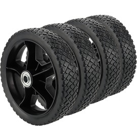 SINJEUN 4 PCS Plastic Spoked Wheel, 1/2 Inch Bore Ball Bearing Black Rim Rubber Replacement Tire Wheel for Hand Trucks, Push Mowers, Carts
