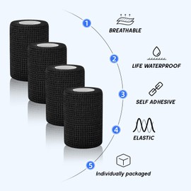 Tattoo Grip Cover Wrap, ATOMUS 8pcs 2.95 Inch x 5 Yards Disposable Tattoo Tube Tape Wrap Elastic Self-adhesive Bandage Rolls Tape for Tattoo Machine Grip Tube Accessories (Black)