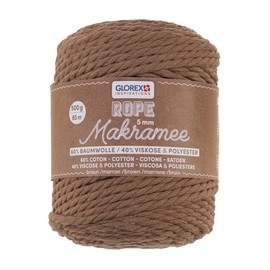 GLOREX 5 1007 21 - Macrame Rope 5 mm, 500 g, Brown, Length 85 m, Super Soft Textile Yarn Made of 60% Cotton, 40% Viscose, for Crocheting, Knitting, Knotting and Textile Designing