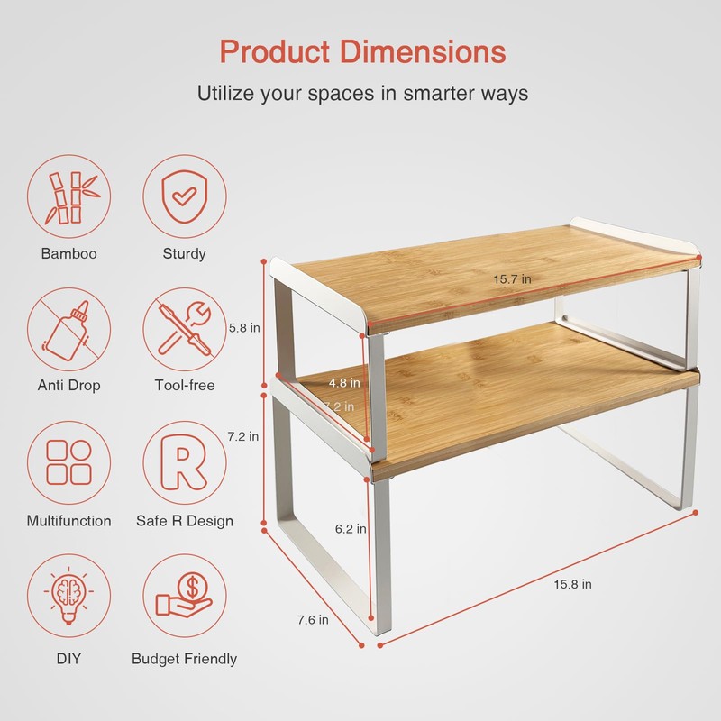 Goozii Kitchen Cabinet Organizer Shelf Set of 4, Large Stackable