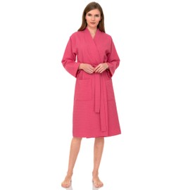 TowelSelections Womens Waffle Robe, Kimono Spa Bathrobe Soft Bath Robe for Women Medium-Large Morning Glory
