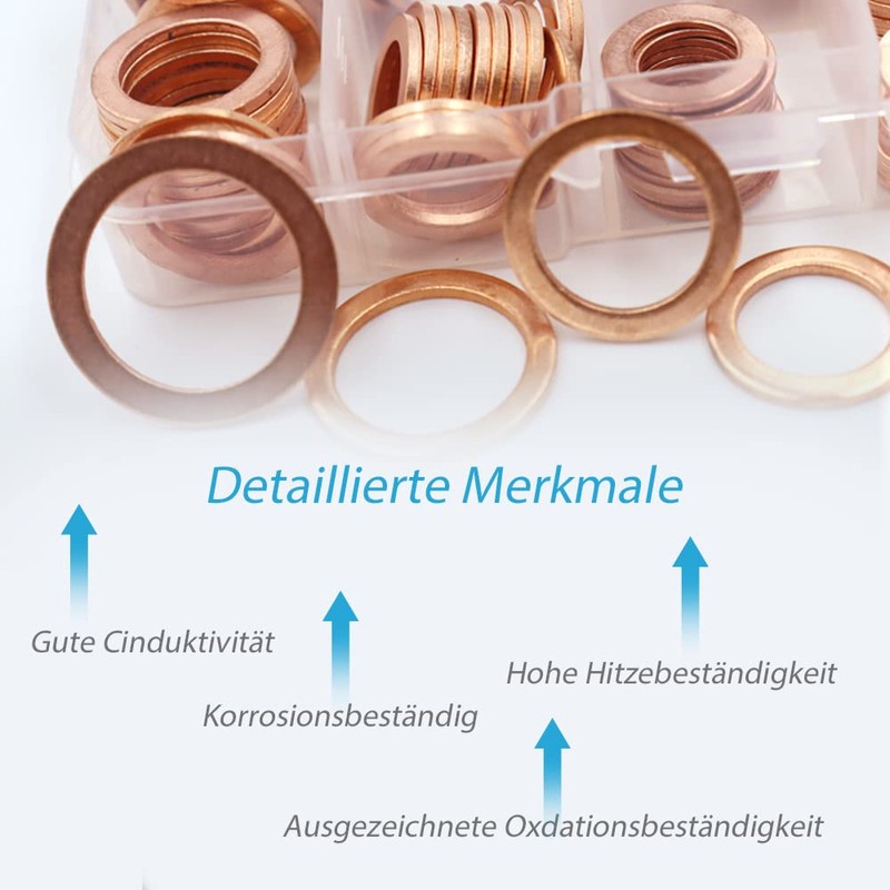 KUBOWAI 150-Piece M6-M20 Copper Seal Assortment Set, Copper Flat Seal,