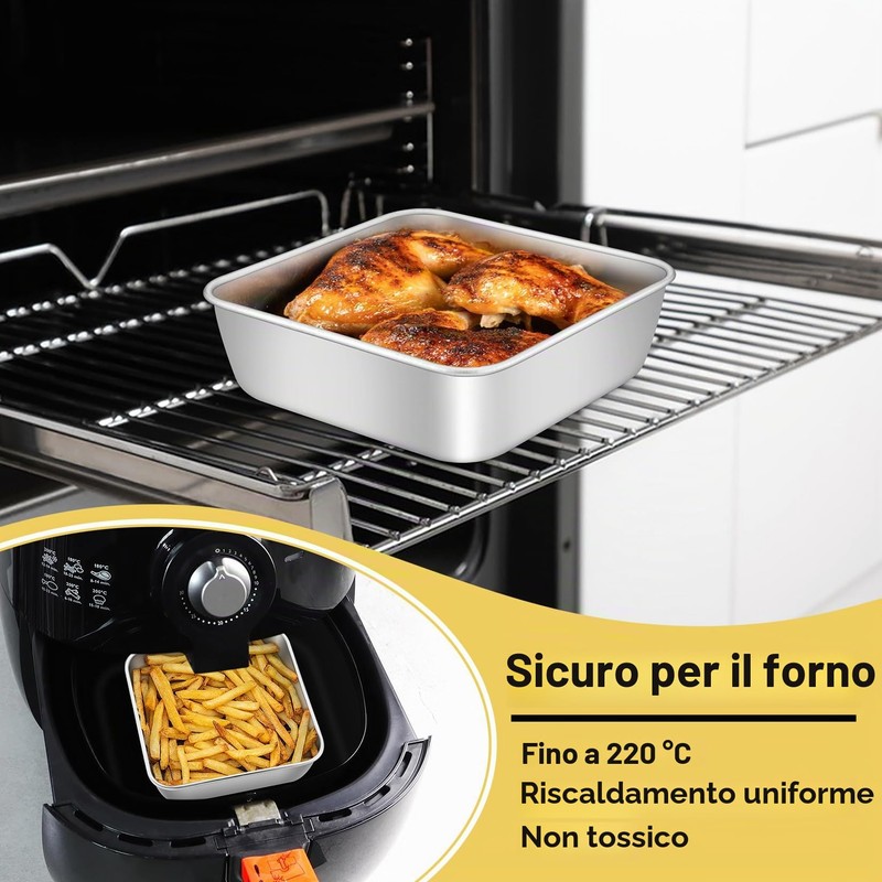 Set di 2 stampi quadrati per torte, in acciaio inox,