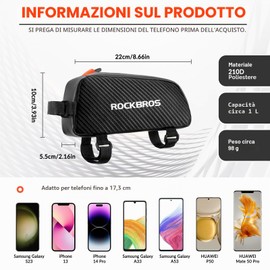 ROCKBROS Borsa Telaio Bici, Borsello da Manubrio Tubo Anteriore per MTB Bicicletta da Corsa Bici Elettrica, Facile Installazione Anti-graffio Ultra-Leggero Riflettente Carina 1L