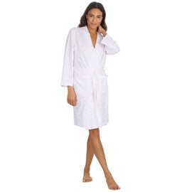 GM Apparel Women’s Kimono Dressing Gown | 100% Jersey Soft Cotton Long Sleeve Robe | Ladies Nightgown Bathrobe with Pockets (UK- S, Pink Floral)