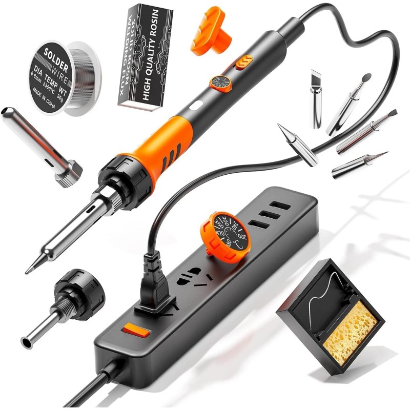 MEAKEST 60W Adjustable Temperature Soldering Iron Kit - 9-in-1 With