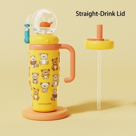 【COMOBEBE】24oz Stainless Steel Whale Fountain Tumbler – Adorable Pattern Designs, Spill-Proof, Dual Lids, Dishwasher Safe, Perfect for Kids & Adults:_yellow+ direct-drink straw tip