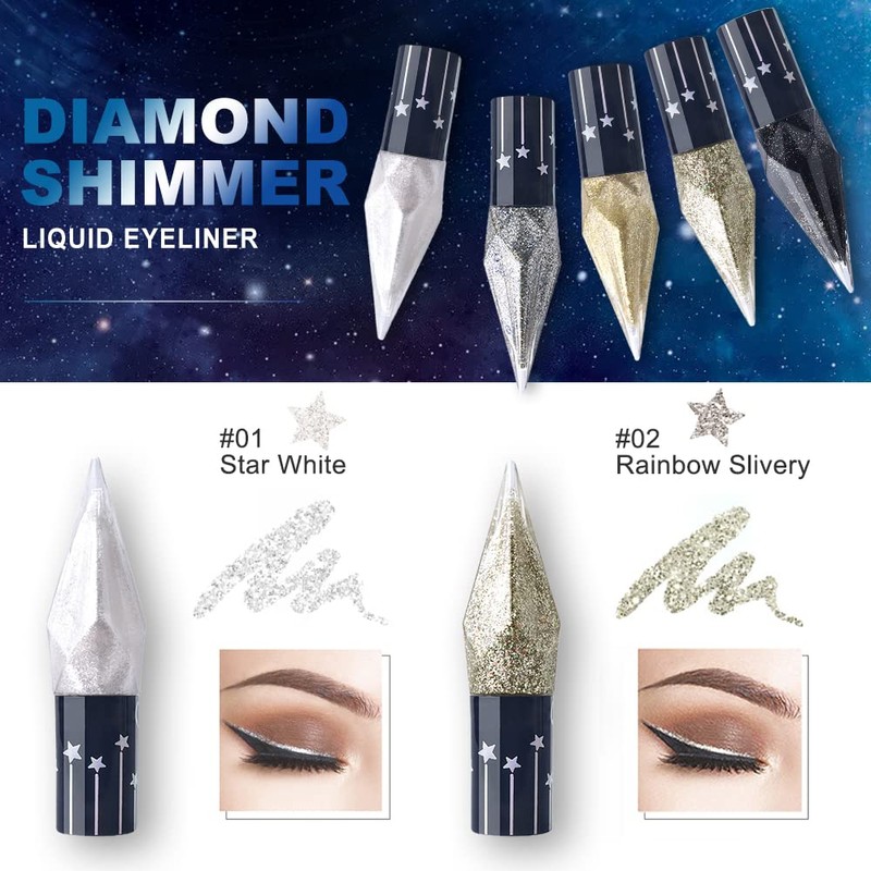 Erinde Glitter Eyeliner, Liquid Glitter Eyeliner Set, Silver Gold Metallic