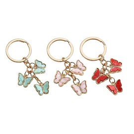 COLORFUL BLING Butterfly Charms Keychain Cute Acrylic Crystal Butterfly Chain Tassel Keyring Bag Purse Accessories-3pcs