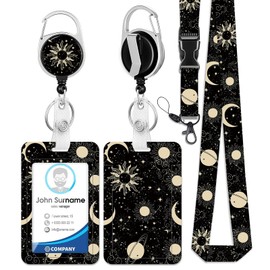 HAKUNEI ID Badge Holder with Lanyard and Retractable Badge Reel Clip Astrological Moon Sun Card Name Tag Lanyard ID Protector Bage Clips for Nurse Nursing Doctor Teacher Student