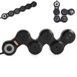 Flexible Surge Protector Power Strip, 6 Feet Long Cord 4 Outlets 2 USB （10V/13amp Flat Plug） with Overload Protection Extension Cord,Suitable for Home Office Travel,Black