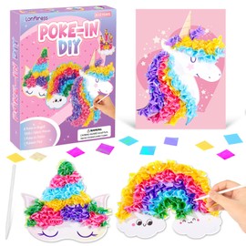 Lonfliness 8PCS Poke-in Craft and Art Kit for Kid Unicorn Theme No-Mess Fabric Sewing Art Girls Boys 4-12 Puzzle Puncture Painting DIY Pastel Rainbow Toy Gift for Creative Activity Game Birthday Party