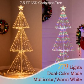 SOSHOT 7.5FT Outdoor Christmas Tree Lights with 779LED Cone Tree Lights - Smart App Control - IP54 Waterproof for Indoor & Outdoor Home Christmas Party Holiday Decorations -Warm White and Multicolor